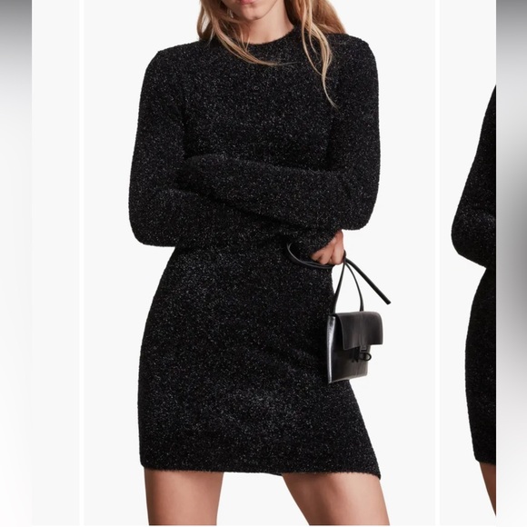 ALLSAINTS Sparkle Long Sleeve Body-Con Minidress Black Small - Picture 8 of 10